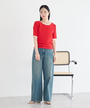 earth music&ecology レイヤードライクバイカラープルオーバー Red