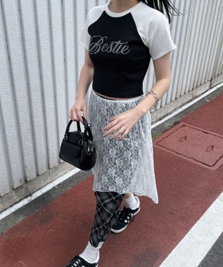 WEGO ラインストーンラグランちびT ブラックその他