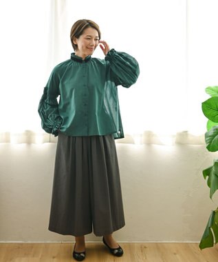 muuc 〈コットン100%強撚糸〉〈遠州織物の工場で織られた上質な生地〉〈シースルー〉〈ドライタッチ〉コットンドビーギャザーブラウス グリーン