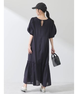 earth music&ecology コットンボイルパフスリーブワンピース Black