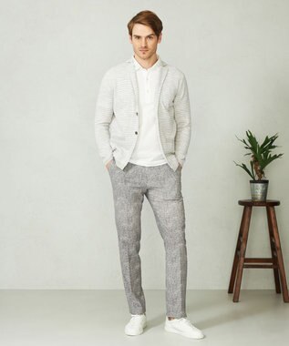 JOSEPH ABBOUD 【軽い/洗える】スラブギマボーダーニットカーディガン ライトグレー系1