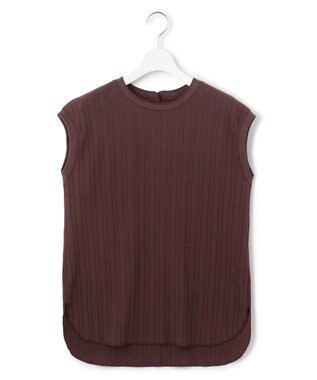 23区 【SLOW/洗える】ランダムリブフライス フレンチスリーブ カットソー ダークブラウン系