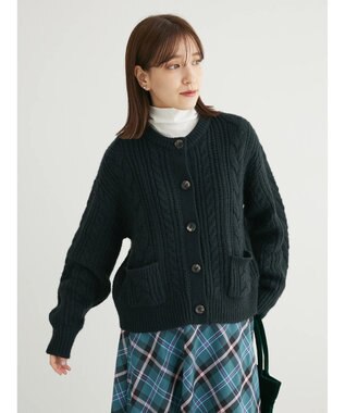 Green Parks ケーブル釦ニットカーディガン Black