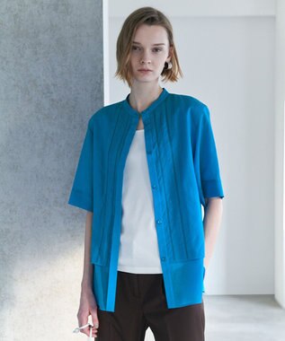  リネンスラブローン バンドカラーデザインシャツ