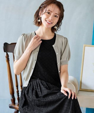 Tiaclasse L 【洗える】ひんやり心地良いパフ袖ニットカーディガン グレージュ