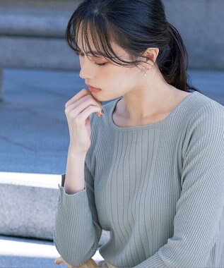  【洗える】スクエアネックリブ編みニットトップス