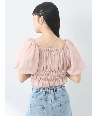 earth music&ecology パフスリーブシャーリングブラウス Pink Beige