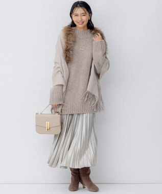 23区 【洗える】レザーライク プリーツスカート アイボリー系