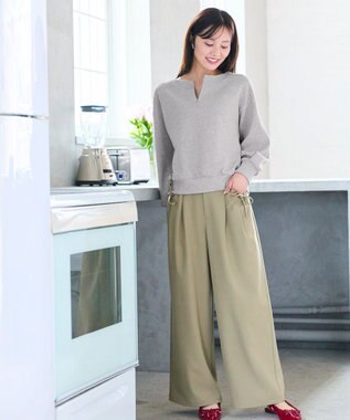 Feroux キーネック ダンボール トップス ライトグレー系