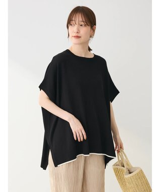 Green Parks 推しニット　裾ラインポンチョ型チュニック Black