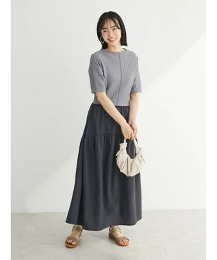 Green Parks しぼドッキングワンピース Charcoal Gray