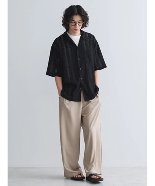 CRAFT STANDARD BOUTIQUE レースオープンカラーシャツ Black