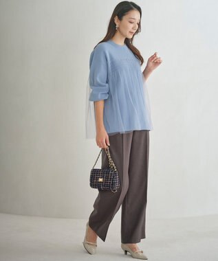 ANY SIS S 【洗える】ビスチェ風チュールコンビ ニット ライトブルー