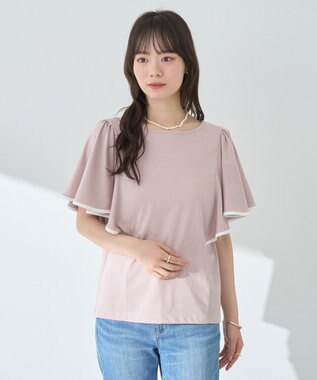 earth music&ecology 【接触冷感/洗濯機可】パイピングフレアスリーブカットソー Pink Beige