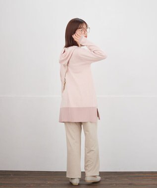 Tiaclasse メランジ配色フーディーニットチュニック ピンク