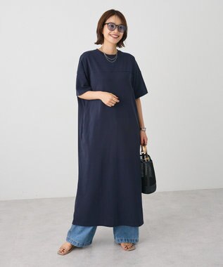 CRAFT STANDARD BOUTIQUE ビッグシルエット5分袖ワンピース Navy