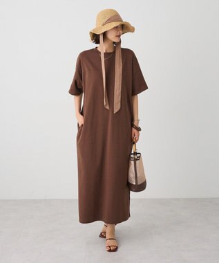 CRAFT STANDARD BOUTIQUE ビッグシルエット5分袖ワンピース Brown