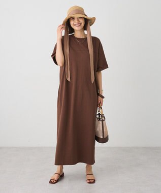 CRAFT STANDARD BOUTIQUE ビッグシルエット5分袖ワンピース Brown