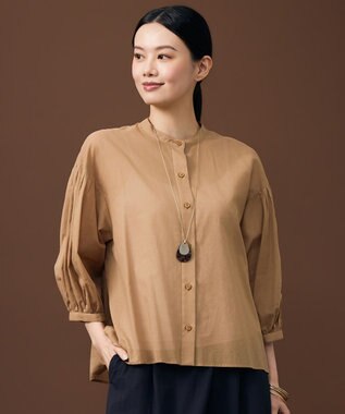  バンドカラーコットン ブラウス