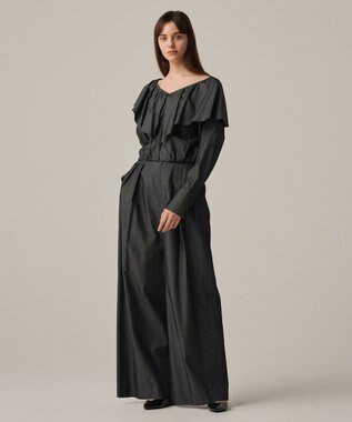 uncrave 【手洗い可】シャンブレー ラッフル ブラウス（uncrave WHITE） インディゴ