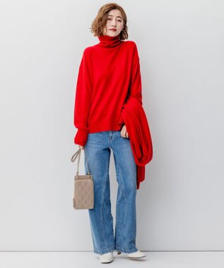 23区 【滝沢眞規子さん着用/洗える】ピュアカシミヤ タートルネック ニット レッド系