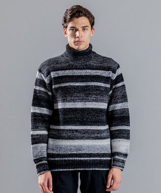 JOSEPH HOMME 【LEON 2月号掲載】グラデーションボーダー　タートルネックニット ブラック系2