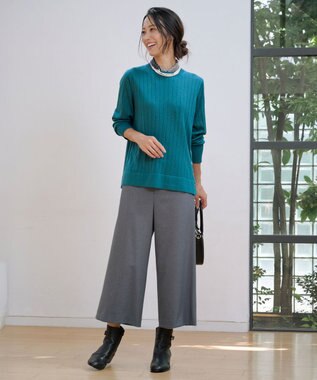 J.PRESS LADIES WORETED WOOL BLEND クルーネック ニット エメラルド系