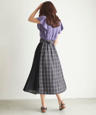 Feroux 【洗える】プリーツコンビチェック スカート ブラック系3
