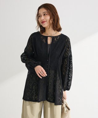 Green Parks メッシュレースタック入りプルオーバー Black
