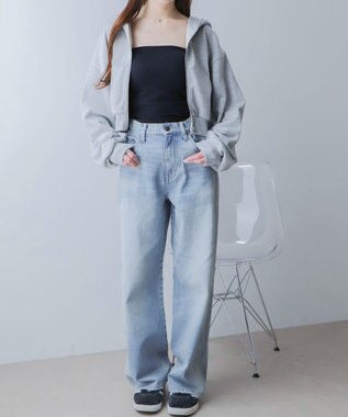 WEGO ショートZIPパーカー 杢グレー