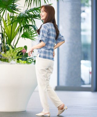 Tiaclasse 【洗える】ゆったりシルエットの幅広カフスブラウス ブルーチェック