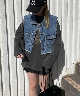 WEGO デニムショートベスト デニム中濃加工色