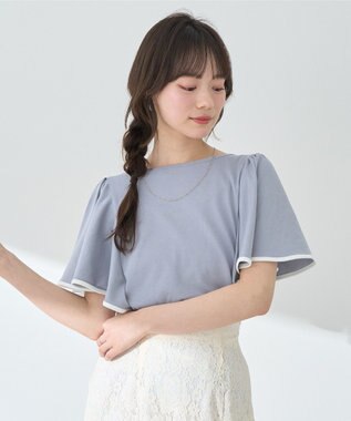 earth music&ecology 【接触冷感/洗濯機可】パイピングフレアスリーブカットソー Sax