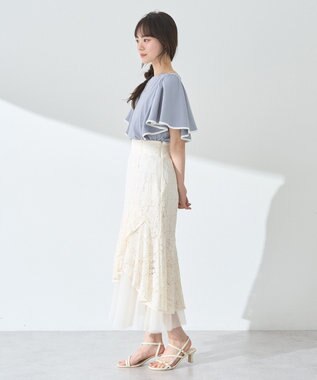 earth music&ecology 【接触冷感/洗濯機可】パイピングフレアスリーブカットソー Sax