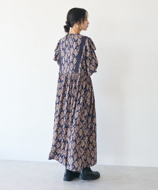 CRAFT STANDARD BOUTIQUE シャーリング袖フリルワンピース Flower yellow