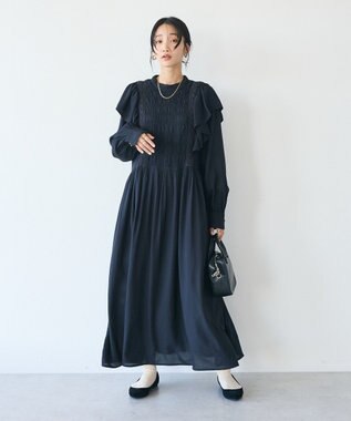 CRAFT STANDARD BOUTIQUE シャーリング袖フリルワンピース Black