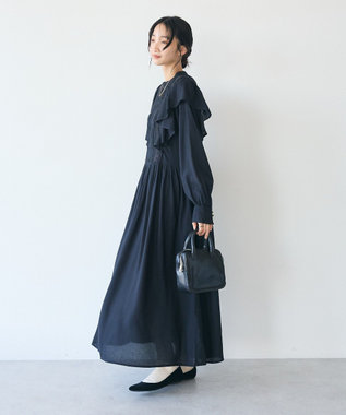 CRAFT STANDARD BOUTIQUE シャーリング袖フリルワンピース Black