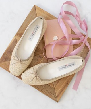 Bridget Birkin ＜3E＞【Bridget Birkin Walk】ラメパナマ調バレエパンプス ベージュ雑材