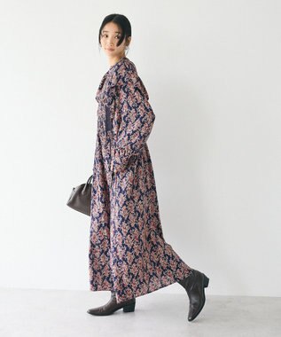 CRAFT STANDARD BOUTIQUE シャーリング袖フリルワンピース Flower Red