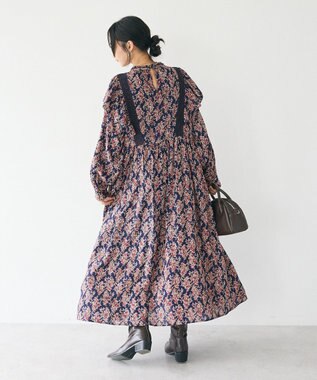 CRAFT STANDARD BOUTIQUE シャーリング袖フリルワンピース Flower Red