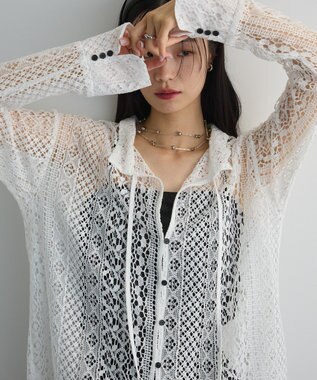 Green Parks ２ＷＡＹリボン付きレースシャツ Off White