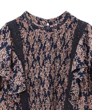 CRAFT STANDARD BOUTIQUE シャーリング袖フリルワンピース Flower yellow