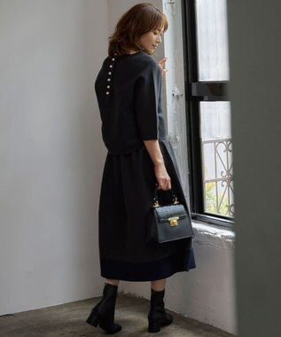 自由区 L 【洗える】ポリエステルホールガーメント スカート アッシュ×ネイビー