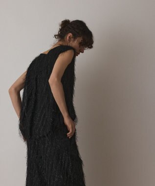 GRACE CONTINENTAL フリンジギャザートップ ブラック