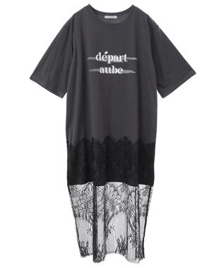 Green Parks 裾レースドッキングカットロゴチュニック Charcoal Gray