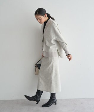YECCA VECCA ニット切替メルトンVネックカーディガン Gray