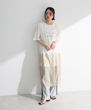 Green Parks 裾レースドッキングカットロゴチュニック Off White