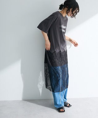 Green Parks 裾レースドッキングカットロゴチュニック Charcoal Gray