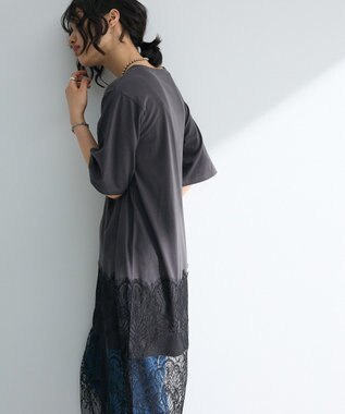 Green Parks 裾レースドッキングカットロゴチュニック Charcoal Gray