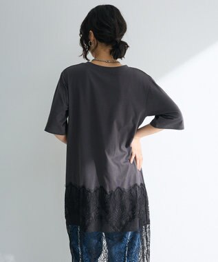 Green Parks 裾レースドッキングカットロゴチュニック Charcoal Gray